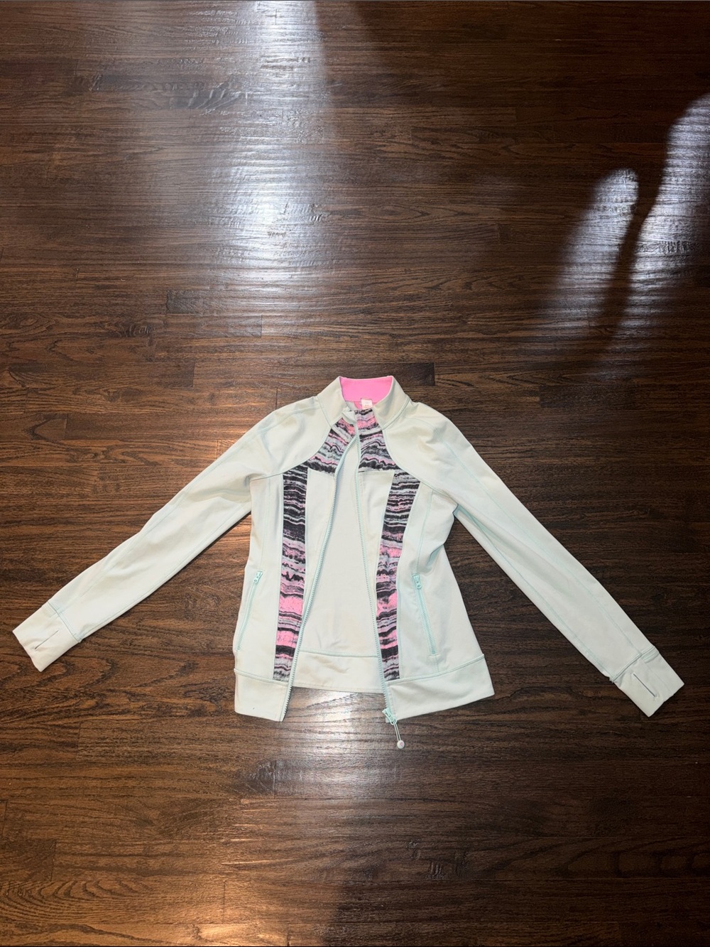 Ivivva Mint Active Bomber Jacket with Pink Patterned Trim